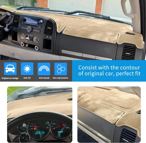 Vista 3 de Cubierta del tablero para GMC Sierra y Chevrolet Silverado - Se adapta a modelos 2007-2013 con dos guanteras. Alfombrilla de tablero de ajuste