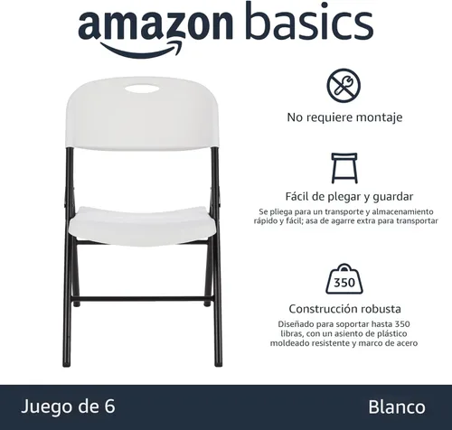 Vista 4 de Yaxa Basics Silla de plástico plegable resistente, portátil, capacidad de 350 libras, color blanco, paquete de 6