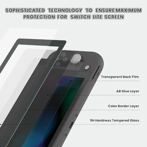 Vista 2 de eXtremeRate 2 Pack Gray Border Transparent HD Clear Saver Protector Film, Tempered Glass Screen Protector for Nintendo Switch Lite Anti-Scratch