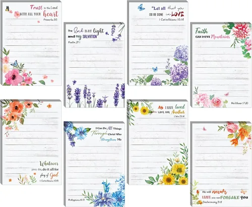 Vista 7 de 8 Pack Christian Sticky Notes Samll Scripture Inspirational Memo Pads Floral Design Adhesive Religious Bible Verse Quotes Notepads for Writing Diary