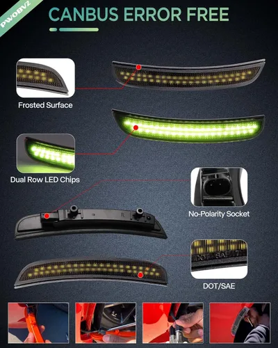 Vista 6 de Luces LED de marcador lateral verde completo para Dodge Charger 2015 2016 2017 2018 2019 2020 2021 2022 2023, lentes ahumadas para parachoques
