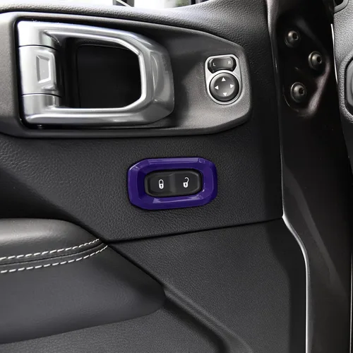 Vista 8 de RT-TCZ Para Wrangler JL Interruptor de bloqueo de puerta Cubierta de ajuste de botón azul bebé para Jeep Wrangler JL JLU Gladiator JT 2018-2024 Baby