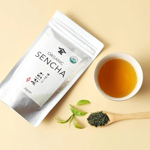 Vista 5 de TOMOSAN Té verde Sencha orgánico - Hojas sueltas de té japonés premium, Certificado USDA, Uji-Kyoto, 100g/3.5oz