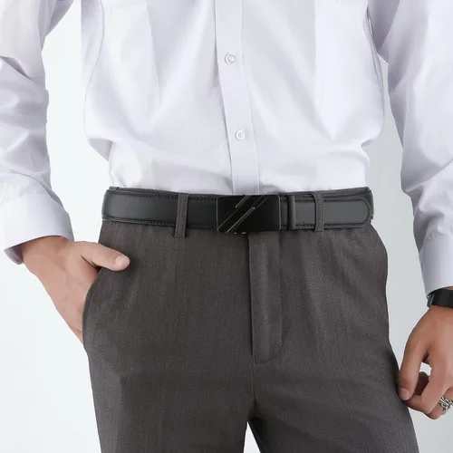 Vista 4 de Cinturón de hombre,Cinturón de vestir de trinquete de cuero real para hombre con hebilla automática,Elegante caja de regalo
