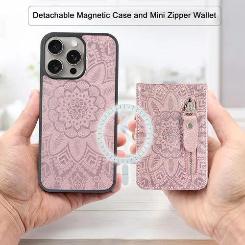 Vista 3 de Harryshell Funda magnética para iPhone 15 Pro Max compatible con carga inalámbrica MagSafe y MagSafe con bolsillo con cremallera para montaje