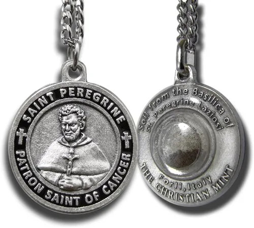 The Christian Mint, LLC Medalla de San Peregrino Patrono del Cáncer con cápsula de suelo de San Peregrino, Esmalte