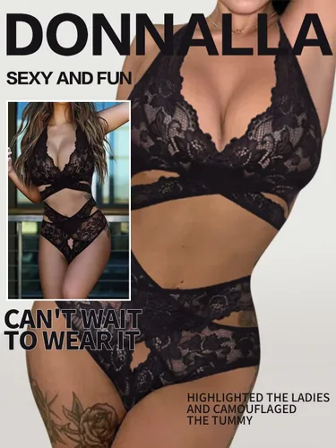 Vista 3 de Donnalla - Conjunto de lencería sexy para mujer, 2 piezas, brasier y pantaletas, conjunto de ropa de dormir
