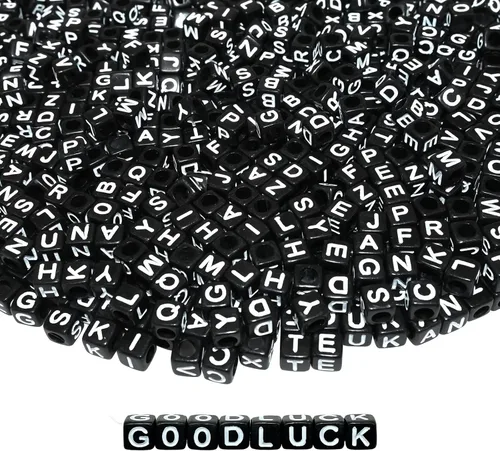 Vista 8 de Amaney - 800 cuentas de letras negras cuadradas de 0.236 in para hacer joyas, collares, pulseras