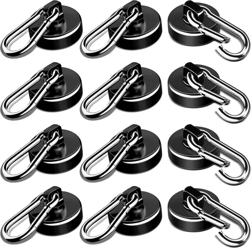 LOVIMAG Ganchos magnéticos fuertes, ganchos magnéticos de 70 libras, imanes de neodimio resistentes con gancho de mosquetón, ganchos magnéticos con