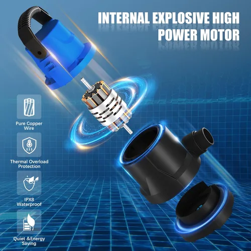 Vista 3 de Bomba automática de cubierta de piscina de 1 HP, bomba sumergible de 5000 GPH 115V con adaptador de válvula de retención de 3/4 pulgadas y cable
