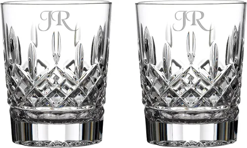 Waterford Lismore - Vasos dobles de estilo antiguo grabados, 12 onzas, juego de 2 | Personalizado con grabado personalizado para whisky, bebidas