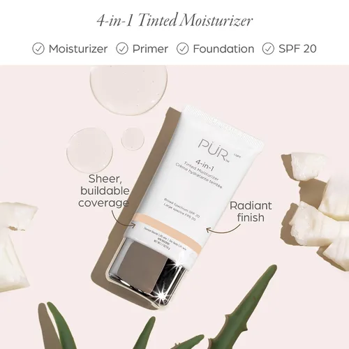 Vista 2 de PÜR MINERALS 4-in-1 Tinted Moisturizer With SPF 20 - Hydrating Face Moisturizer, Primer, & Foundation With Shea Butter, Aloe Vera & Vitamin B3 01.