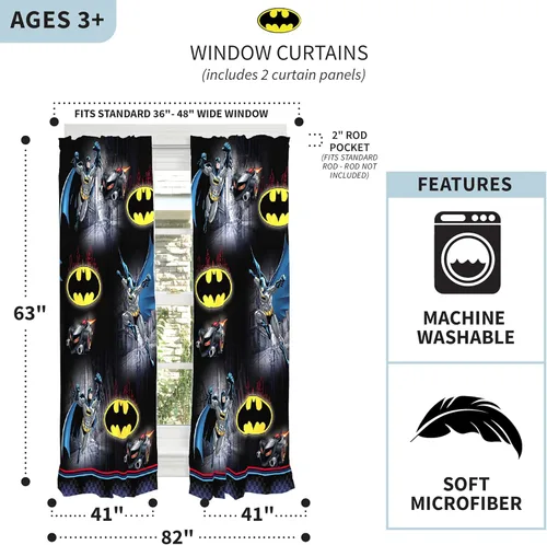 Vista 3 de Franco Juego de cortinas para habitación de niños, 82 x 63 pulgadas, Batman