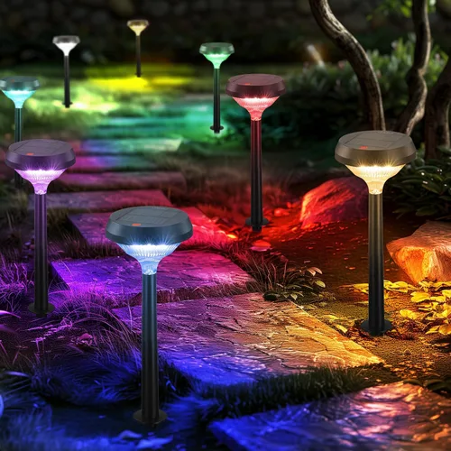 Linkind Paquete de 8 luces solares para camino, luces solares que cambian de color al aire libre, impermeables, multicolor/blanco cálido/blanco