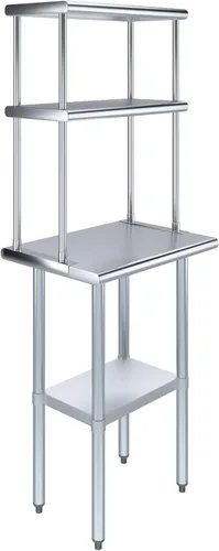 Vista 15 de Mesa de trabajo de acero inoxidable resistente aprobada por la NSF con estante inferior ajustable para cocinas, cuartos de servicio, almacenamiento