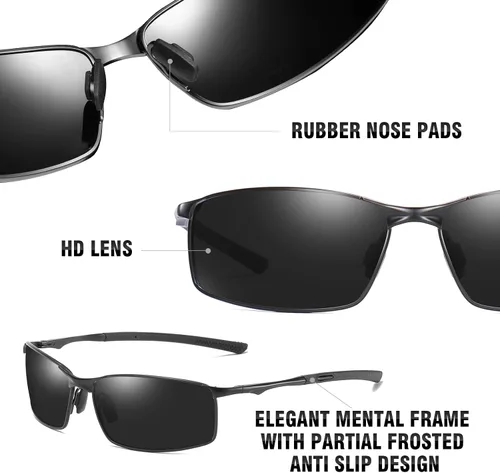 Vista 5 de Gafas de sol polarizadas para hombre, marco de metal rectangular, gafas de sol retro para hombres y mujeres, gafas de sol de conducción de pesca