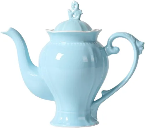 Tetera inglesa de porcelana fina azul claro, cafetera estilo Victoria, peso ligero, 37 onzas