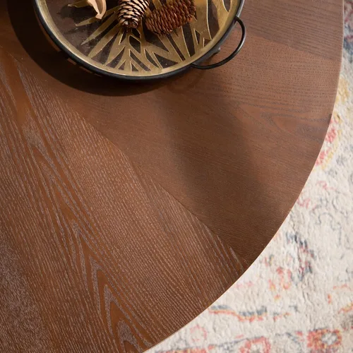 Vista 7 de GDFStudio Mesa auxiliar redonda de 39 pulgadas con tapas de nogal, mesas de centro circulares de chapa con textura de corteza con base de relieve