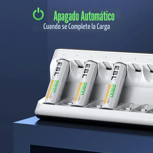 Vista 5 de EBL cargador de batería de 8 bahías, baterías recargables AA, AAA, Ni-MH, Ni-Cd