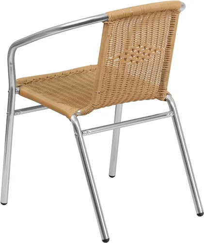 Vista 5 de Flash Furniture Silla apilable de aluminio comercial para interiores y exteriores, beige