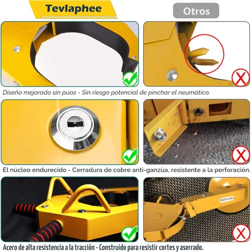 Vista 5 de Tevlaphee Bloqueo de rueda – Bota antirrobo para maletero de automóvil, con abrazadera de rueda para autos, camiones, SUV, cámpers – Cubierta