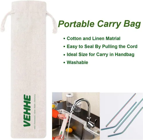 Vista 4 de VEHHE Juego de 8 pajitas reutilizables de acero inoxidable multicolor, cepillo de limpieza para 20 onzas (arco iris de 8.5 pulgadas + 10.5 pulgadas)