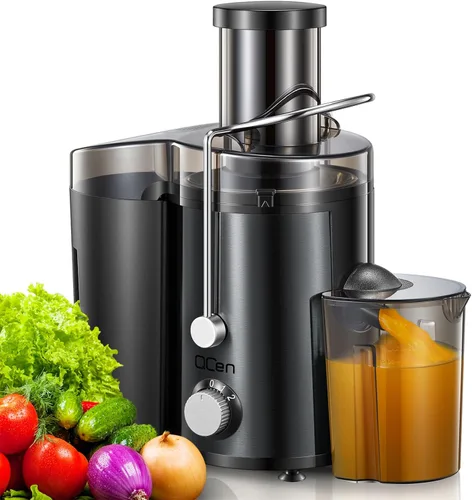 Vista 14 de Máquina exprimidora, extractor centrífugo de 800 W, con conducto de alimentación de boca ancha de 3 pulgadas para frutas y verduras, fácil de Azul