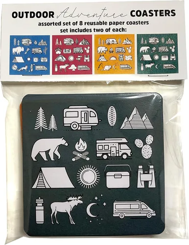 Vista 2 de Outdoor Nature Lover's Camping Adventure Themed Reusable Paper Drink Coaster Assorted Set of 8