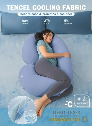 Vista 4 de INSEN Almohada de embarazo refrescante, almohada de maternidad para mujeres embarazadas (azul refrescante)