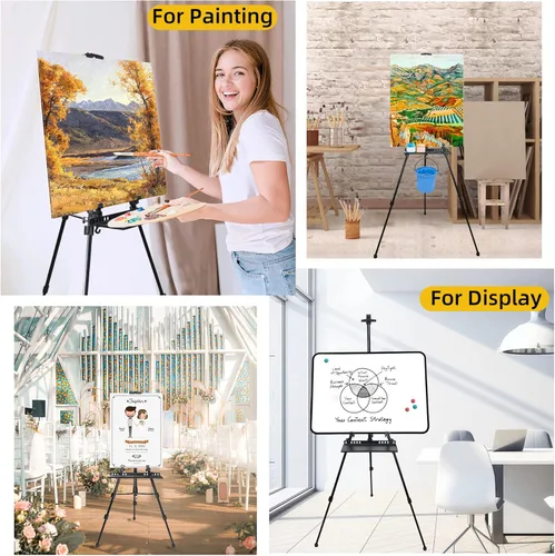 Vista 8 de PUJIANG - Caballete de 20 a 61 pulgadas para pintar, caballete de arte, caballete de metal de aluminio con bandeja de transporte, caballete