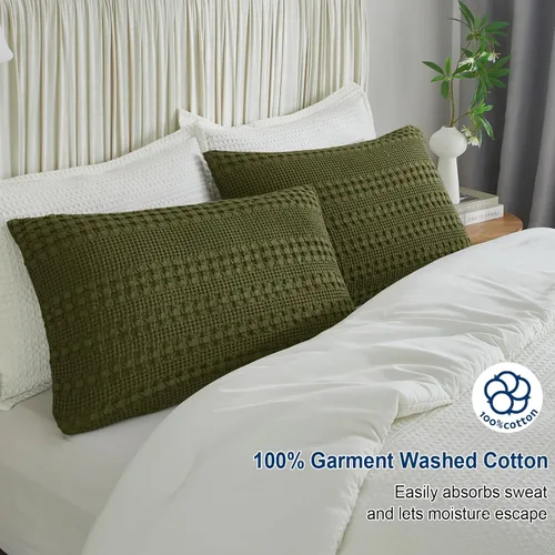 Vista 12 de PHF - Fundas de almohada 100% algodón con tejido gofre europeo, 26 x 26 pulgadas, 2 unidades para decoración elegante del hogar, para cama, sin