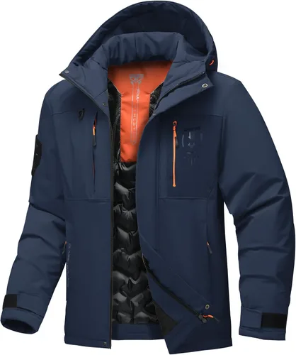 Vista 9 de Chaqueta térmica impermeable a prueba de viento para hombre, con capucha, aislada, ligera, abrigo de nieve de invierno con múltiples bolsillos