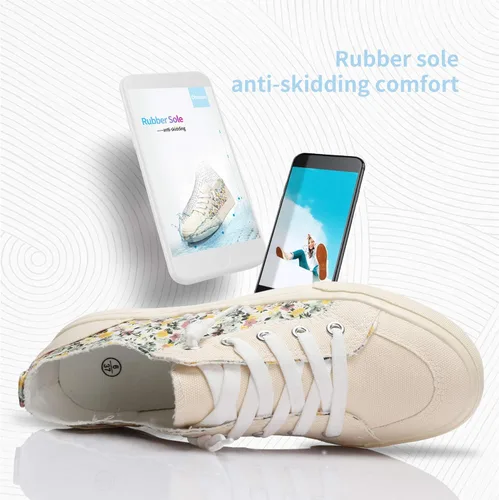 Vista 4 de Obtaom Play - Tenis de lona para mujer, color blanco deslavado y estampado de leopardo, sin cordones, a la moda