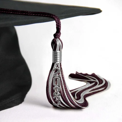 Vista 786 de Endea Graduation Borla mixta de doble color con gota de fecha apilada plateada (negro/oro antiguo, 2025)