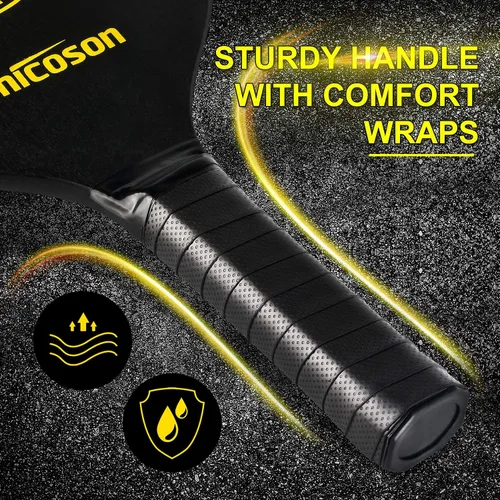 Vista 2 de Amicoson Paletas de pickleball - Juego de 4 paletas de madera, bolas para interiores y exteriores, agarre ergonómico, 8 bolas y 1 bolsa de transporte