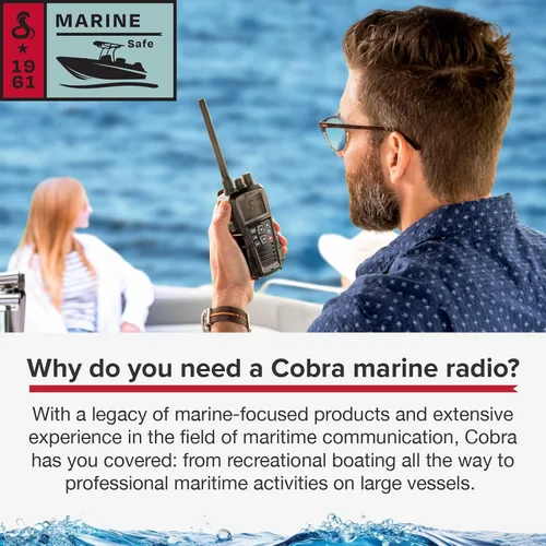 Vista 5 de Cobra BlueBound 350 VHF - Radio marina portátil, color negro, 6 vatios
