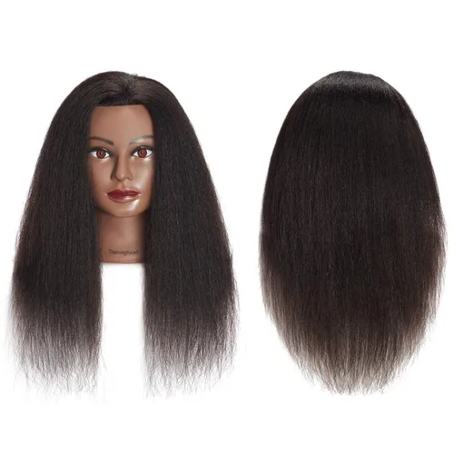 Vista 2 de Traininghead - Cabeza de maniquí de cabello 100% real, cabeza de entrenamiento, cabeza de muñeca de cosmetología, cabeza de maniquí de práctica