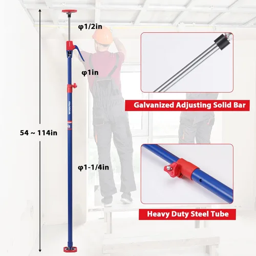 Vista 2 de WORKPRO Poste de soporte para gato de gabinete, barra de soporte telescópica de acero de 54 a 114 pulgadas, sistema de soporte ajustable de tercera