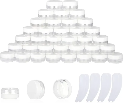 Vista 15 de 50 piezas de 10 gramos de envases de muestra, tarros vacíos de 10 ml con tapas, envases cosméticos pequeños, tarros de muestra mini con 4 piezas