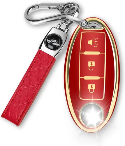 Vista 12 de MILD EAST Funda para llavero de 3 botones para Altima Armada Maxima Murano Pathfinder Rogue Infiniti, funda de TPU suave con llavero de cuero, Negro