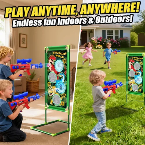 Vista 6 de Juego de disparos con dinosaurios, 2 lanzadores de bomba de aire con diversión de apuntar, 3 temas de dinosaurios y 4 puntos de puntuación