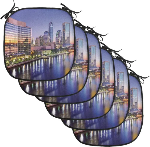 Vista 103 de Lunarable American Chair Cushion Pad, Massachusetts Flagg Holds a Bow and Pointing Downward Arrow, Seat Padding for Kitchen & Patio with Anti-Slip