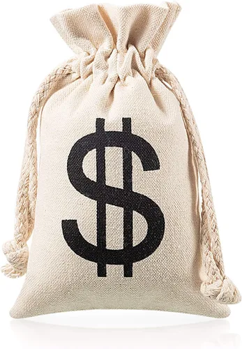 Vista 3 de Boao 24 Canvas Money Bag Pouch Dollar Sign Prop Money Bag Game, Black