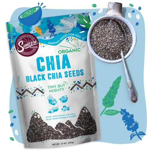 Vista 3 de Suncore Foods Semillas de Chía Negra Orgánicas, Sin Gluten, Sin OGM, 15 oz (1 Paquete)