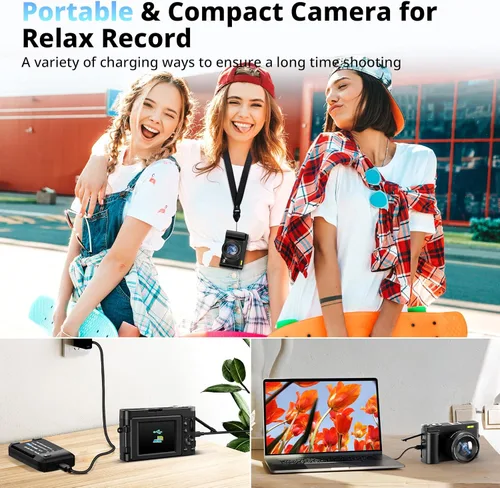 Vista 5 de Cámara digital 4K para fotografía y video, cámara de videoblogs de 48 megapíxeles con enfoque automático para YouTube con pantalla giratoria de 3