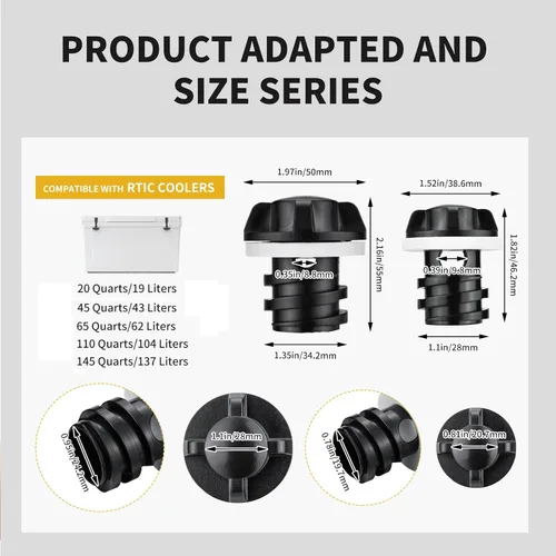 Vista 3 de Cooler Plug Replacement for RTIC, Large & Small Leak Proof Drain Plugs Compatible with RTIC 20QT 45QT 65QT Coolers with Two Drains