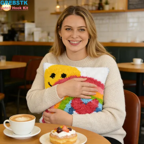 Vista 9 de GREBSTK Kit de gancho de pestillo DIY funda de almohada de sofá, cojín de sofá, patrón de sol y arcoíris, punto de cruz pintado, 16x16 pulgadas