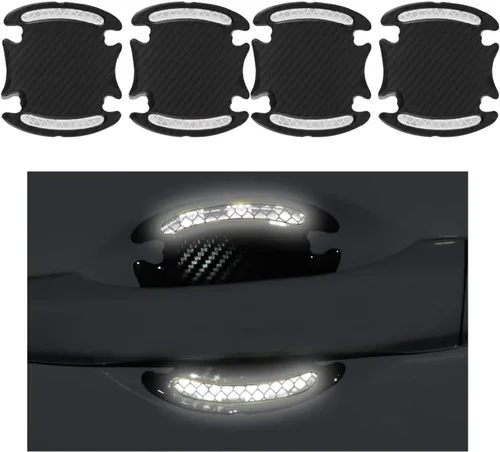 Vista 13 de Augeny 4 calcomanías reflectantes protectoras para manija de automóvil, protector universal de pintura de fibra de carbono 3D para puerta