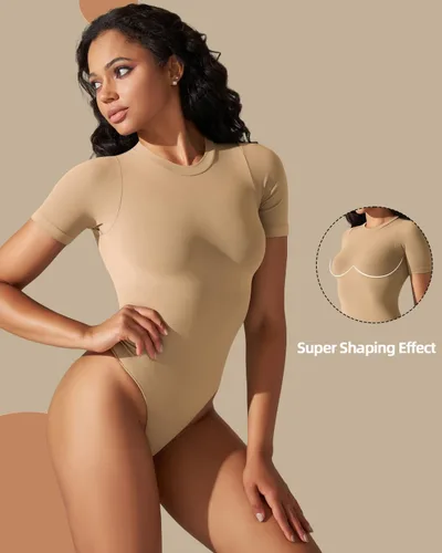 Vista 5 de Women's Bodysuit Shapewear, Tummy Control Body Shaper, Round Neck Short Sleeve Soft Thong Jumpsuit