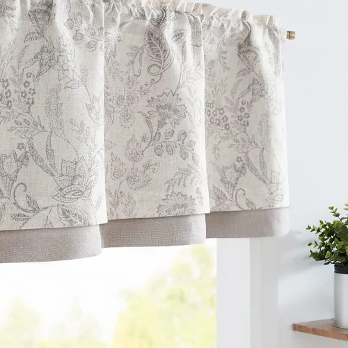 Vista 24 de jinchan Cortina de lino con cenefa de lino con estampado floral para cocina, cenefa rústica con filtro de luz para sala de estar, dormitorio, 16